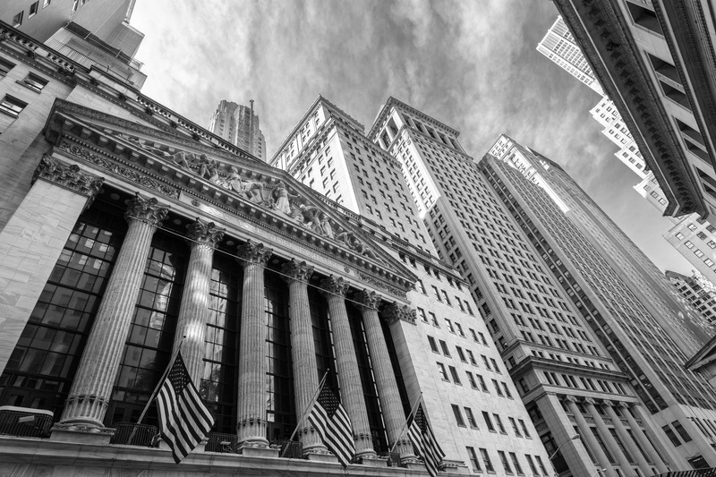New York financial district architecture in black and white